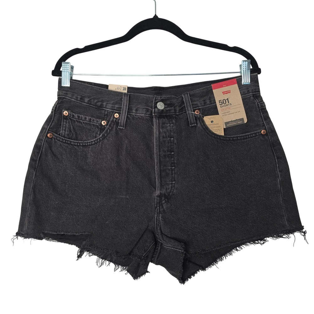 Levis Shorts Womens 31 Black 501 Original High Rise Raw Hem Denim Cutoffs